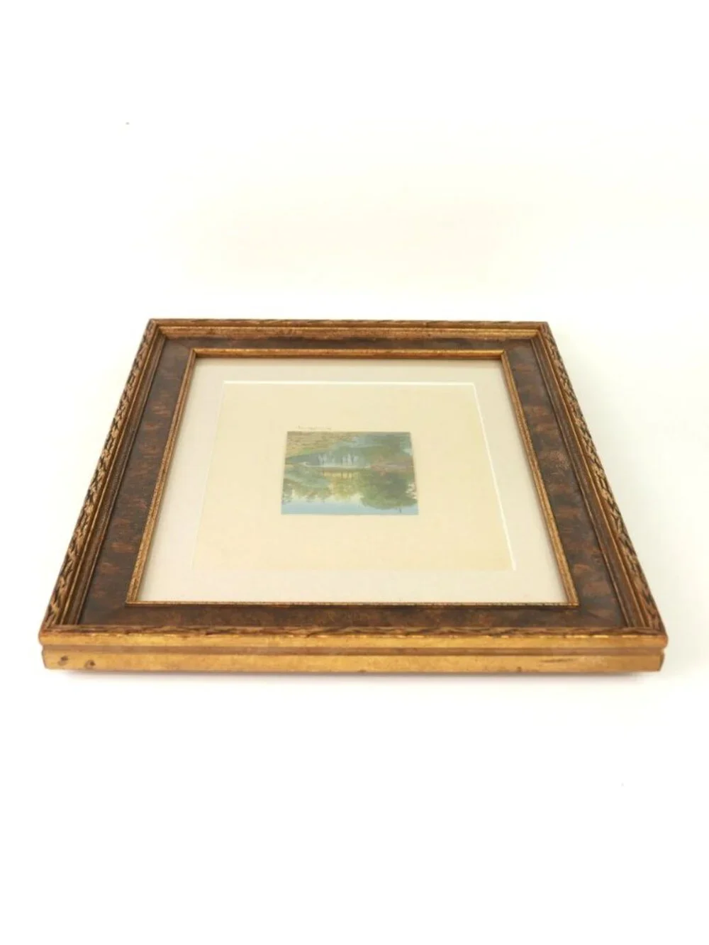 Wallace Nutting Hand Colored Photograph Antique Print Trees Pond Swimming Framed
